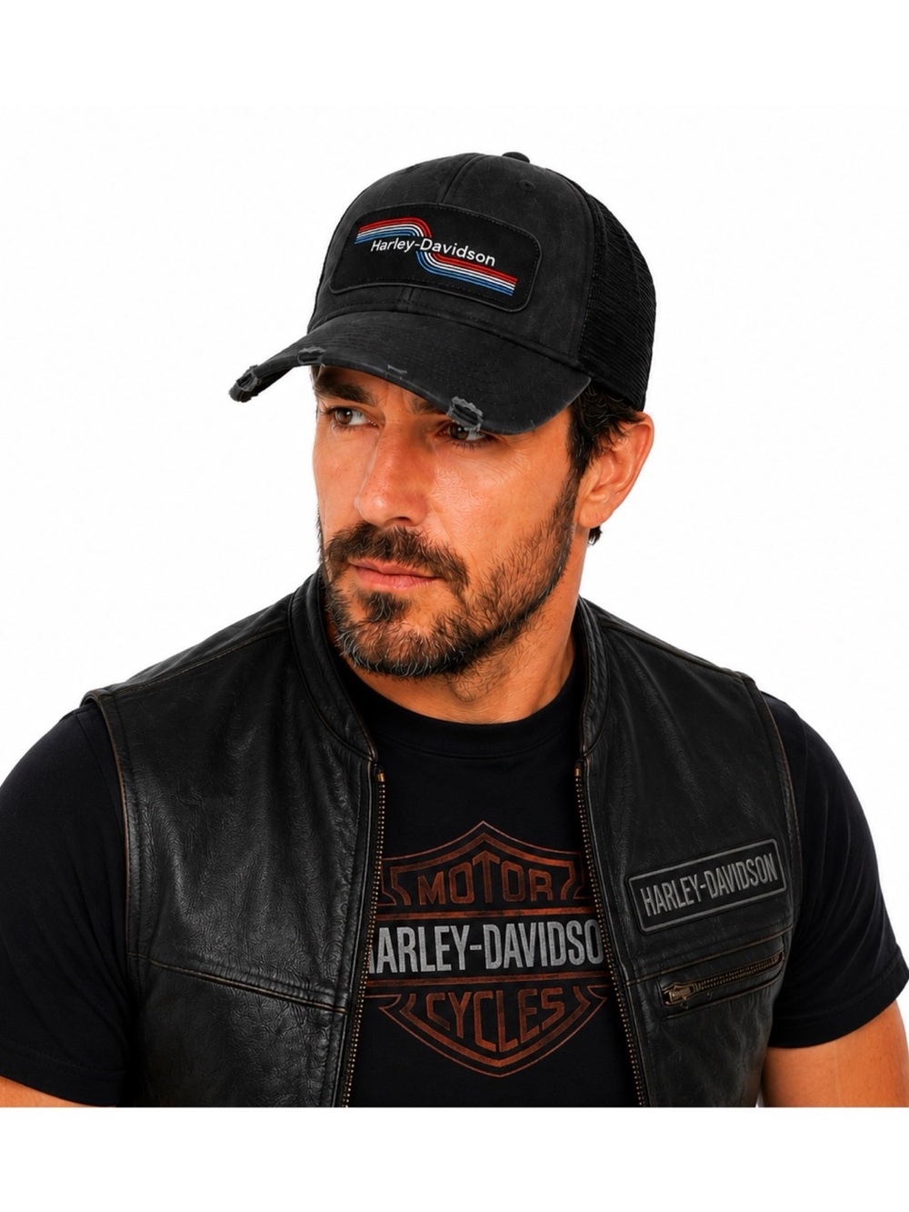 Harley Davidson Museum Black Distressed Trucker Hat